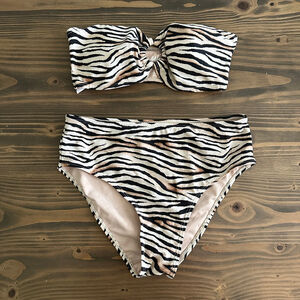 Cabana del Sol Women’s Strapless Bandeau Bikini Set Black/White Zebra S